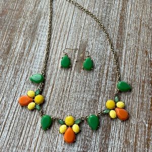 Green, Yellow, Orange Necklace & Earring Set